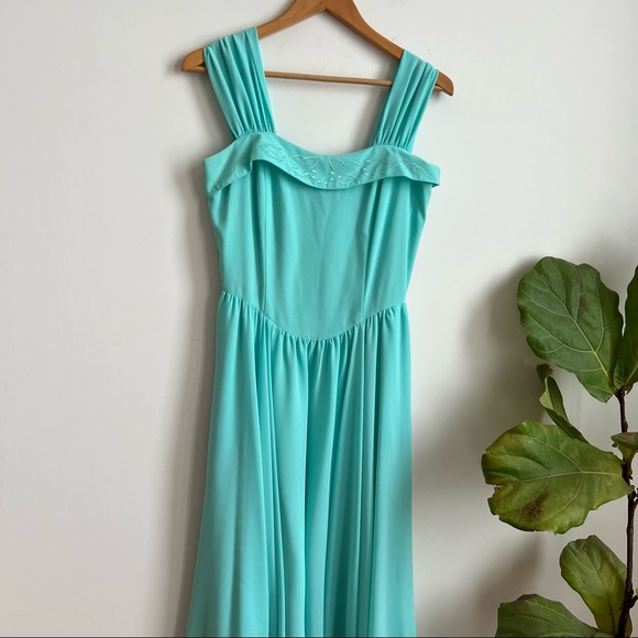 Vintage Tricoville London Blue Midi Dress Size 6 Sleveless Turquoise - Picture 7 of 16